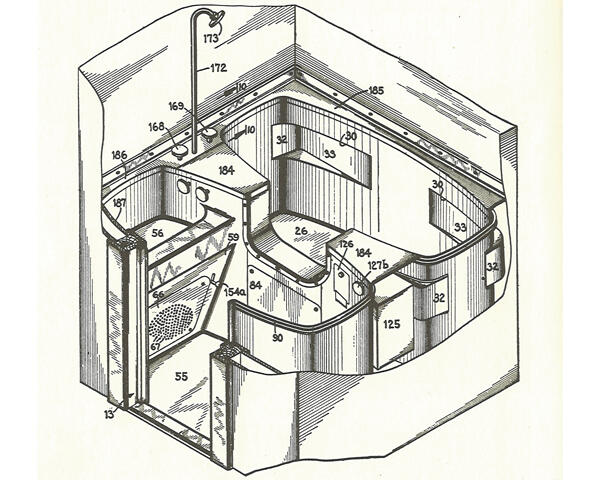 図13：バックミンスター・フラー「ダイマキシオン・バスルーム」（1933年）。（『機械化の文化史』、ジークフリート・ギーディオン、鹿島出版会、2008年）