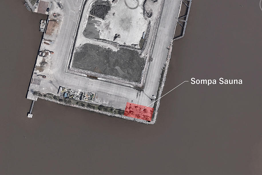 Sompa Saunaの位置関係。中心部から北東の開発地帯の端