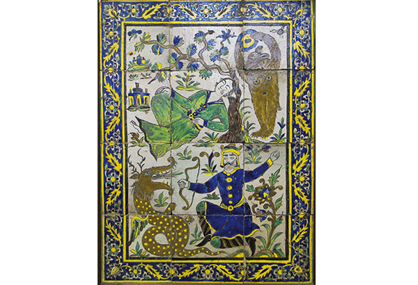 人物動物画組タイル。イラン、17世紀頃。