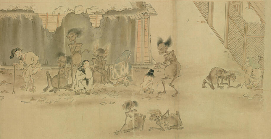 図3：『餓鬼草紙』に描かれた平安時代の路上排便の様子（国立国会図書館デジタルライブラリ）