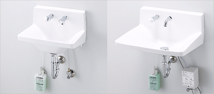 ####INAX LIXILハイバックガード洗面器 コンパクトタイプ Mサイズ 壁給水 自動水栓(混合水栓) 水石けん供給栓なし 排水金具別売〔IB〕 - 2